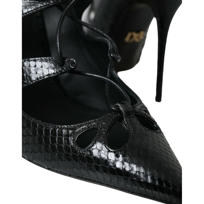 Dolce & Gabbana Black Python Leather Mary Jane Pumps Shoes 1728,67345645728,Black,Dolce & Gabbana,EU39/US8.5,High Heel - Pumps - Shoes,Material: 100% Python Leather,New with tags,Pumps - Shoes,Pumps - Women - Shoes,Shoes,Women