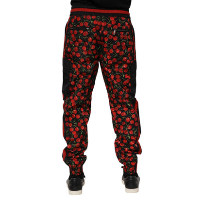 Dolce & Gabbana Black Red Cherry Print Men Sweatpants Pants Dolce & Gabbana