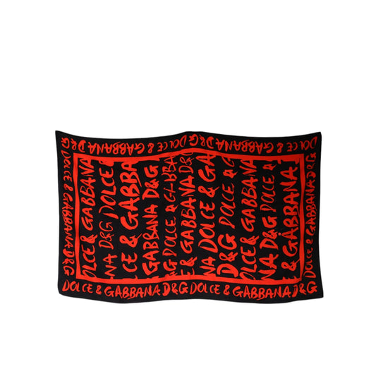 Dolce & Gabbana Black Red Logo Print Cotton Beach Towel Dolce & Gabbana