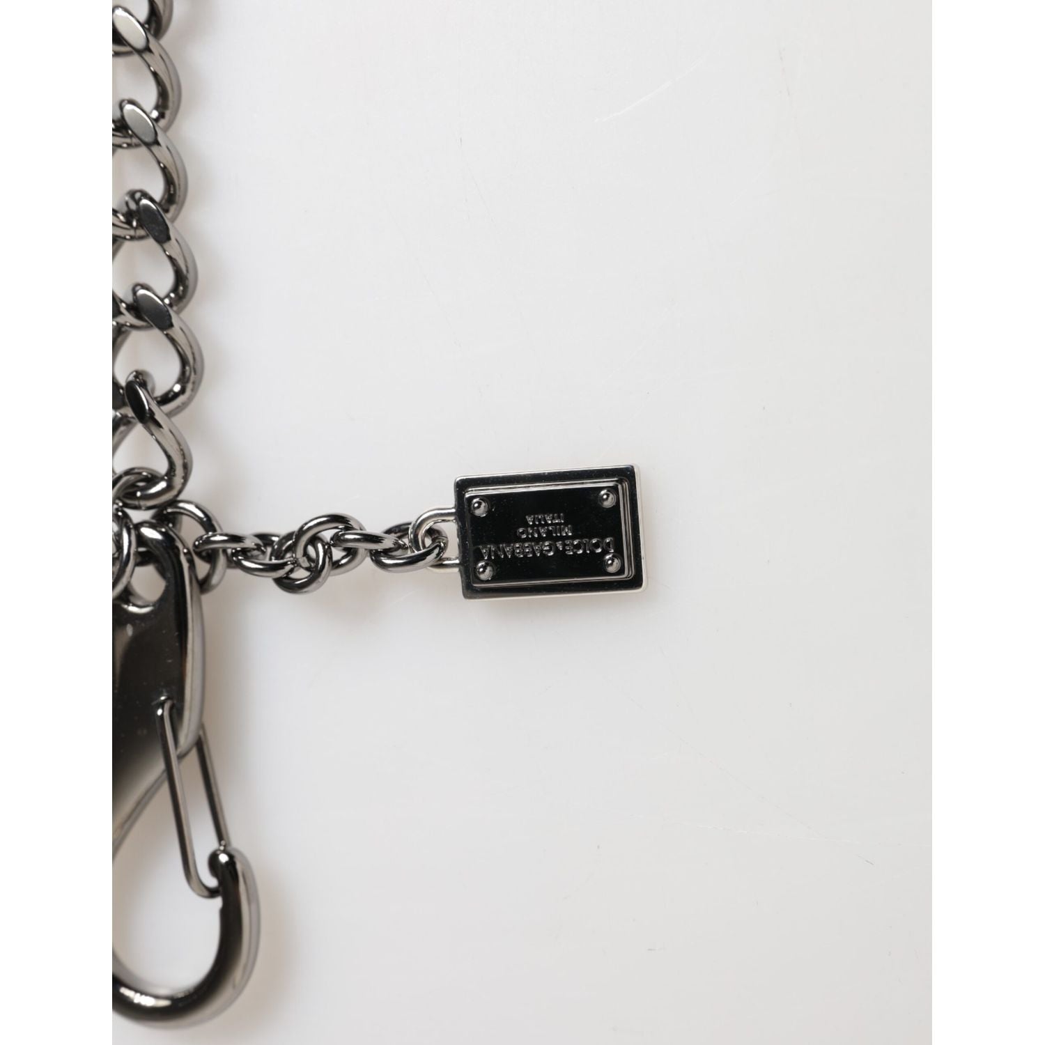 Dolce & Gabbana Black Red Military Leather Patch DG Logo Keychain Keyring