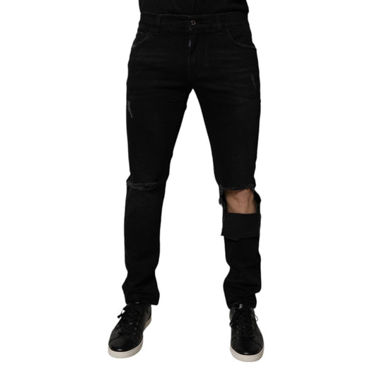 Dolce & Gabbana Black Ripped Cotton Skinny Men Denim Jeans
