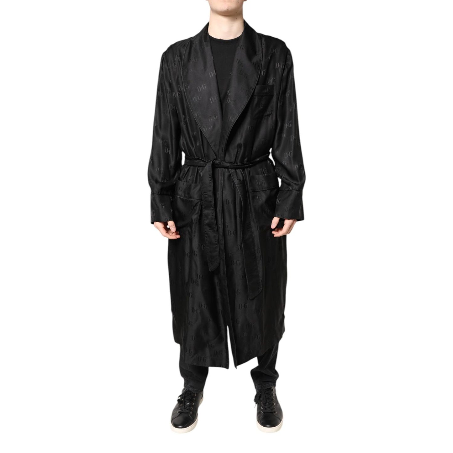 Dolce & Gabbana Black Silk DG Logo Men Wrap Robe Coat Jacket Dolce & Gabbana