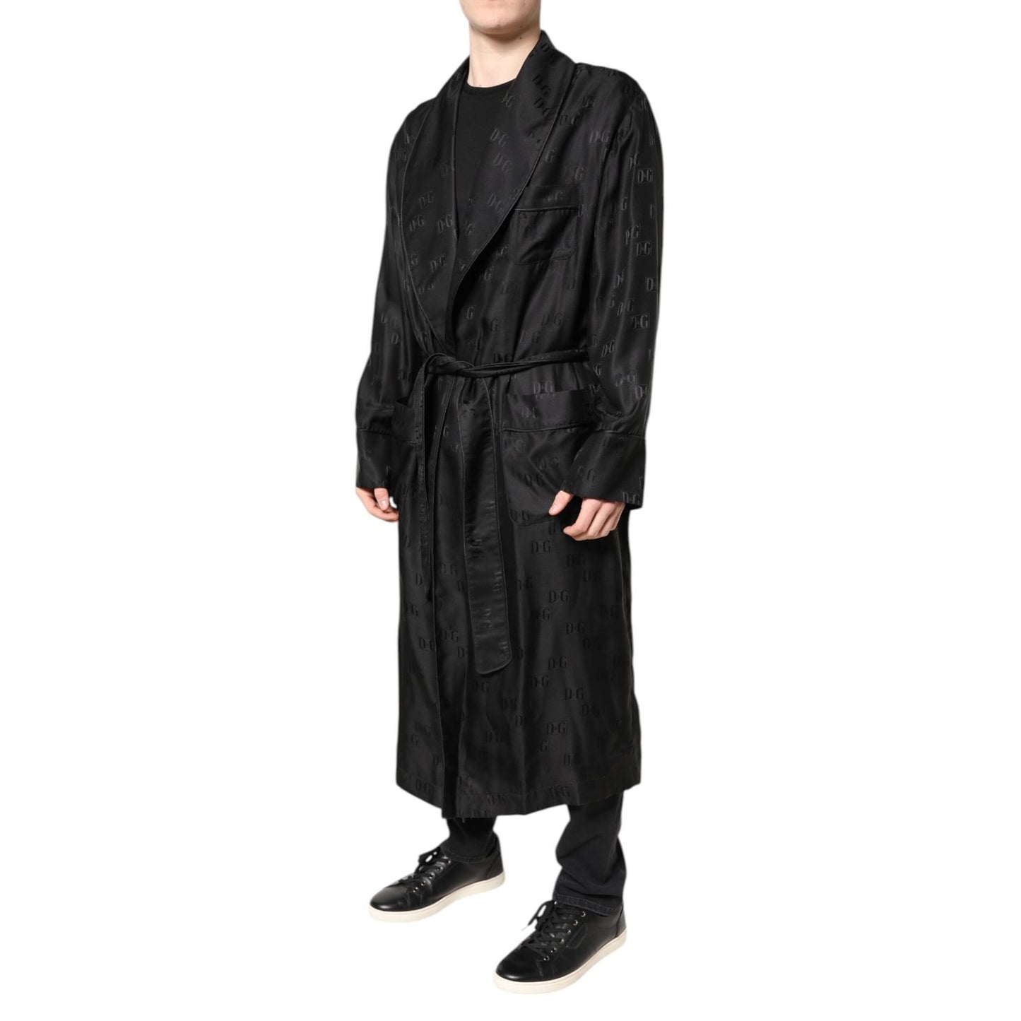 Dolce & Gabbana Black Silk DG Logo Men Wrap Robe Coat Jacket Dolce & Gabbana