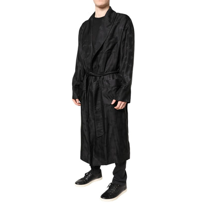 Dolce & Gabbana Black Silk DG Logo Men Wrap Robe Coat Jacket Dolce & Gabbana