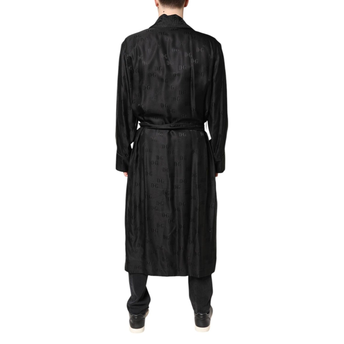 Dolce & Gabbana Black Silk DG Logo Men Wrap Robe Coat Jacket Dolce & Gabbana
