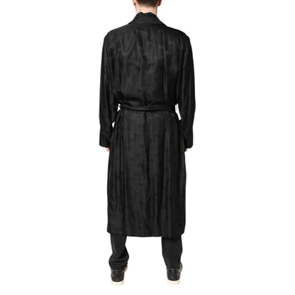 Dolce & Gabbana Black Silk DG Logo Men Wrap Robe Coat Jacket Dolce & Gabbana