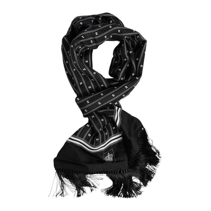 Dolce & Gabbana Black Silk Printed Fringes Men Foulard Scarf Dolce & Gabbana