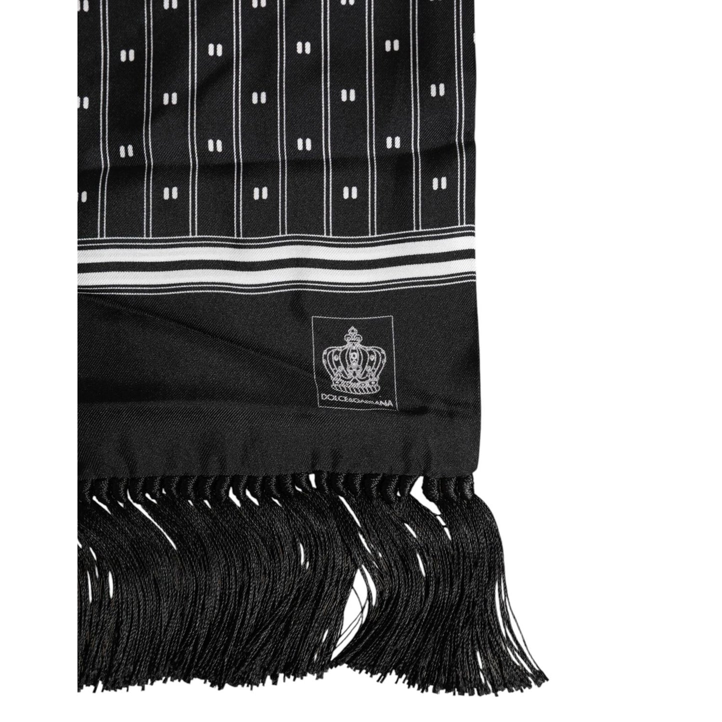 Dolce & Gabbana Black Silk Printed Fringes Men Foulard Scarf Dolce & Gabbana