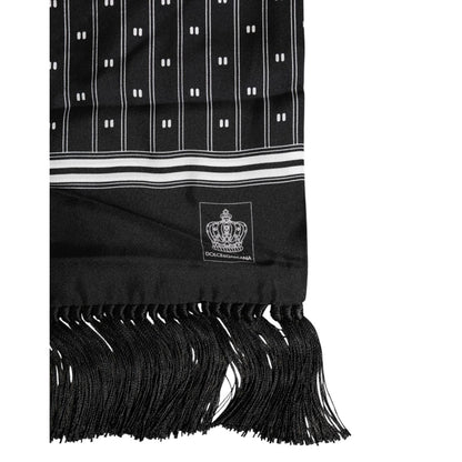 Dolce & Gabbana Black Silk Printed Fringes Men Foulard Scarf Dolce & Gabbana
