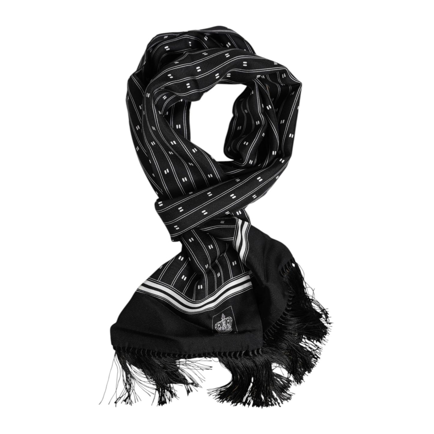 Dolce & Gabbana Black Silk Printed Fringes Men Foulard Scarf Dolce & Gabbana
