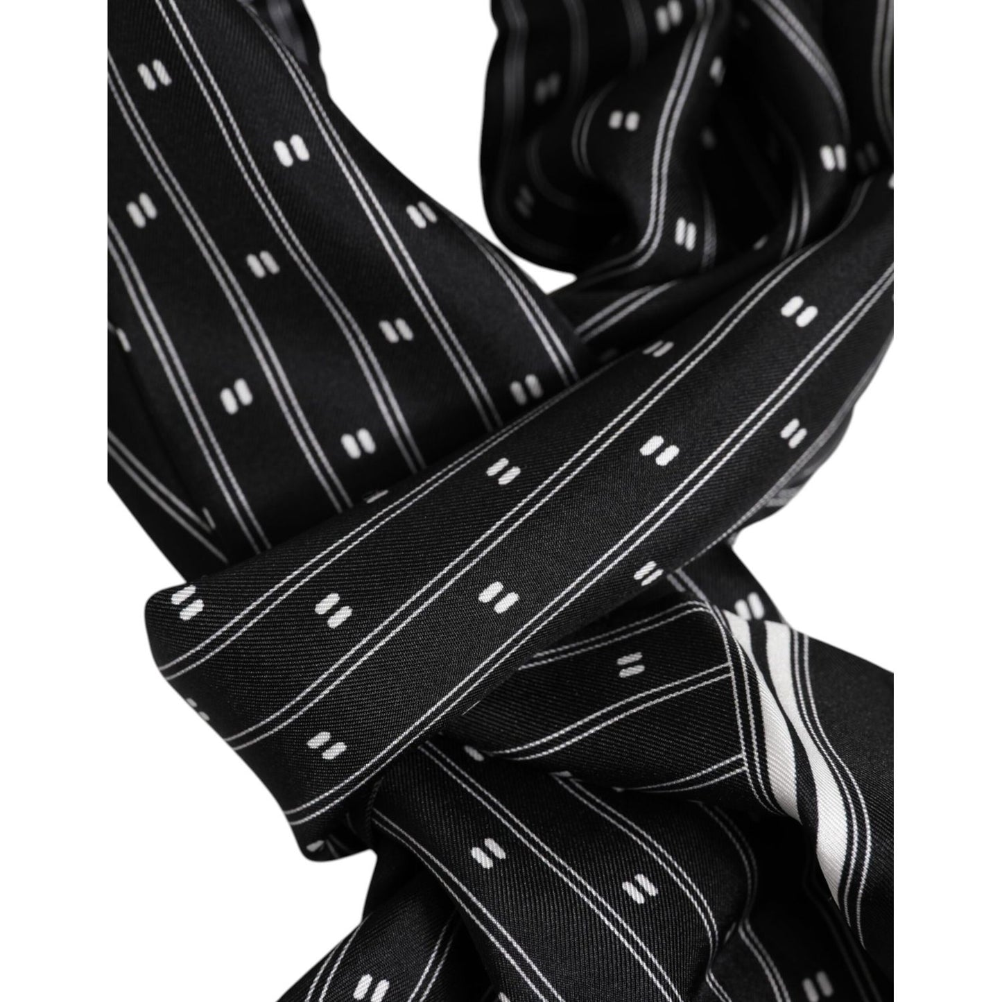 Dolce & Gabbana Black Silk Printed Fringes Men Foulard Scarf Dolce & Gabbana