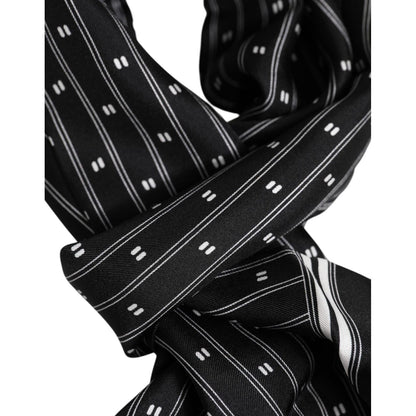 Dolce & Gabbana Black Silk Printed Fringes Men Foulard Scarf Dolce & Gabbana