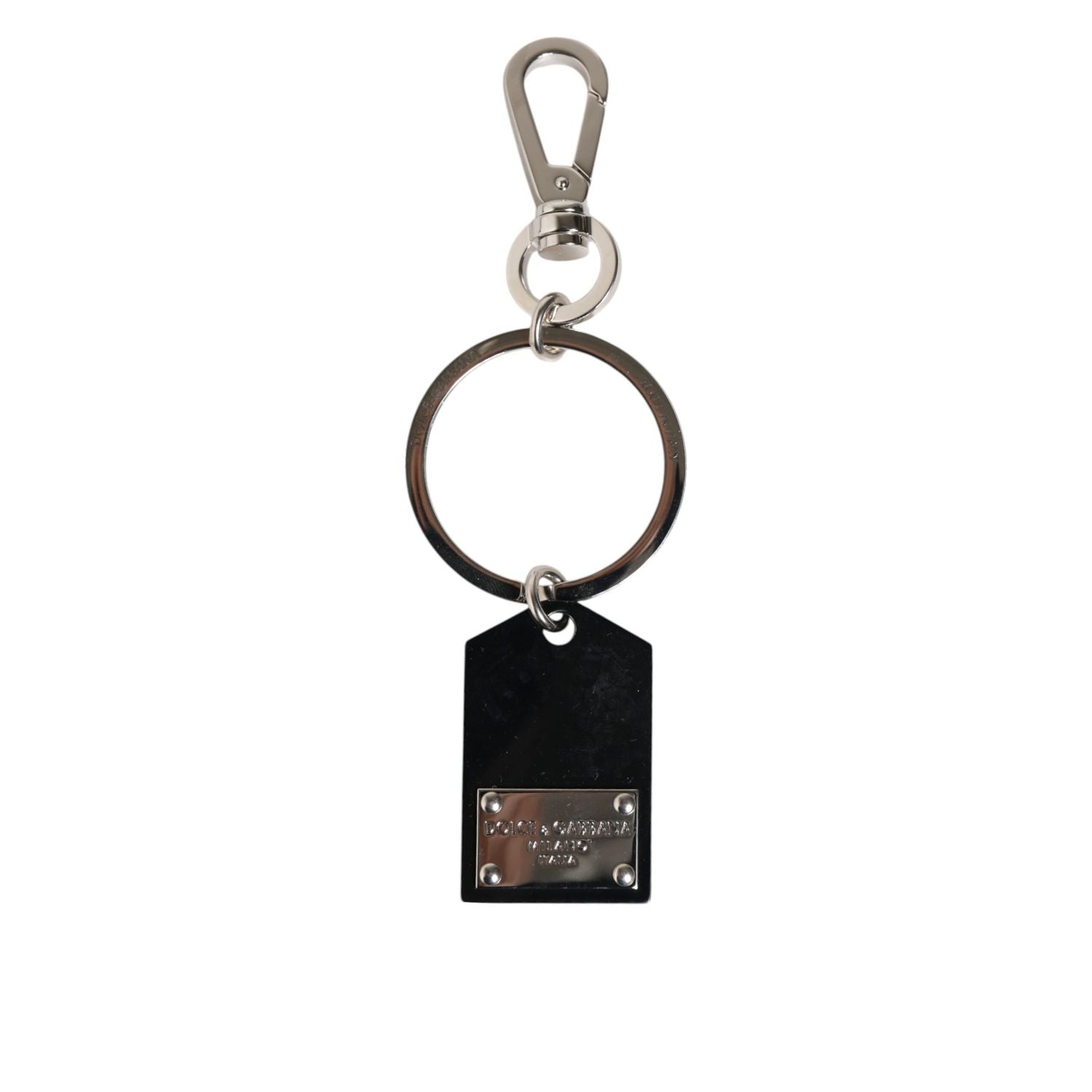 Dolce & Gabbana Black Sint Glass Plaque DG Logo Metal PlateKeychain Keyring