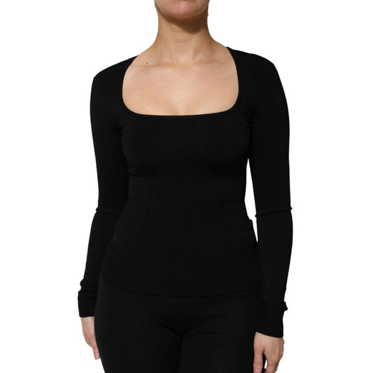 Dolce & Gabbana Black Square Neck Long Sleeves Pullover Top Dolce & Gabbana