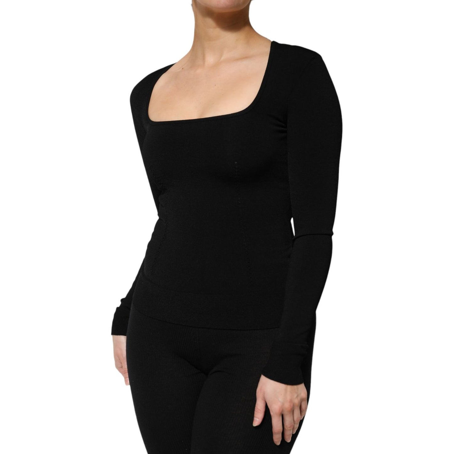 Dolce & Gabbana Black Square Neck Long Sleeves Pullover Top Dolce & Gabbana