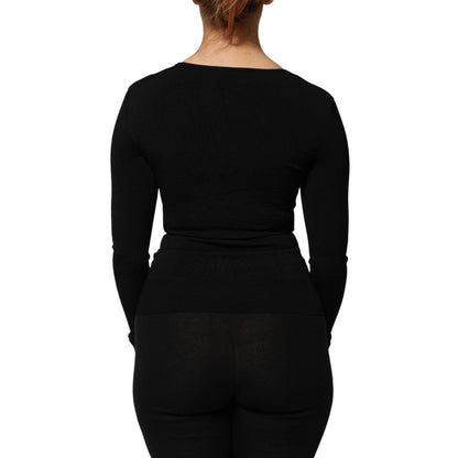 Dolce & Gabbana Black Square Neck Long Sleeves Pullover Top Dolce & Gabbana