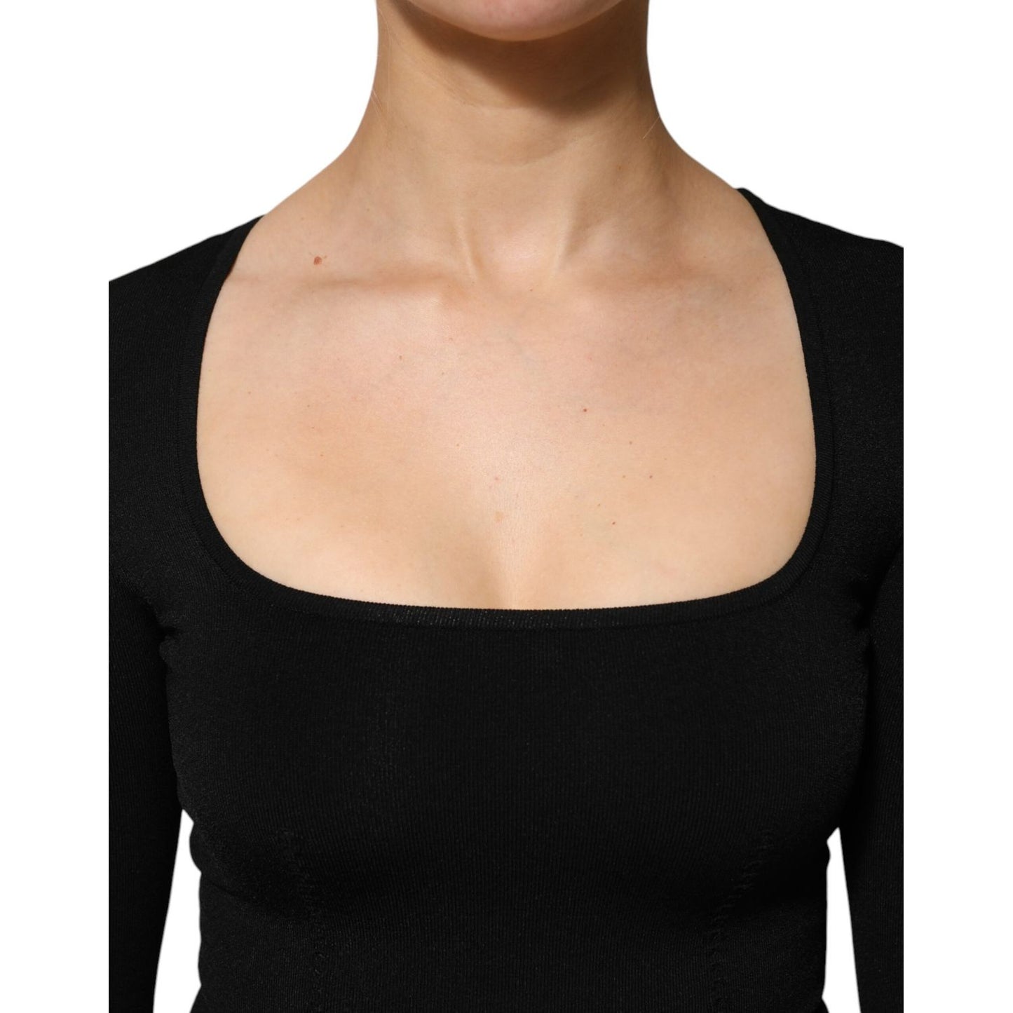 Dolce & Gabbana Black Square Neck Long Sleeves Pullover Top Dolce & Gabbana