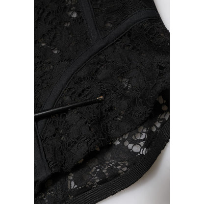 Dolce & Gabbana Black Strapless Floral Lace Bustier Cropped Top
