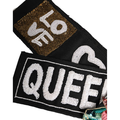 Dolce & Gabbana Black Stretch Multicolor Embellished Waist Belt Dolce & Gabbana