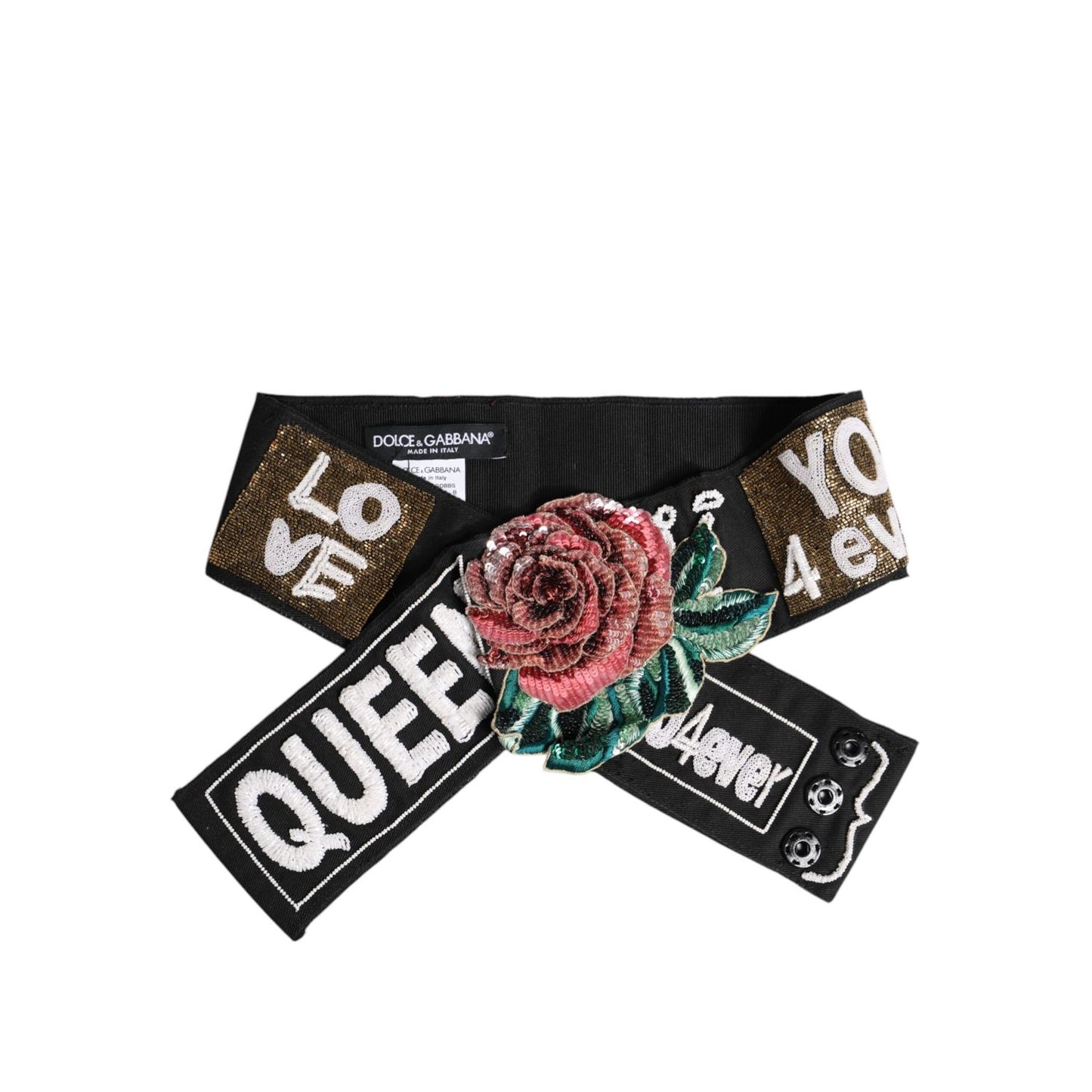 Dolce & Gabbana Black Stretch Multicolor Embellished Waist Belt Dolce & Gabbana