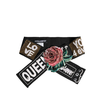 Dolce & Gabbana Black Stretch Multicolor Embellished Waist Belt Dolce & Gabbana