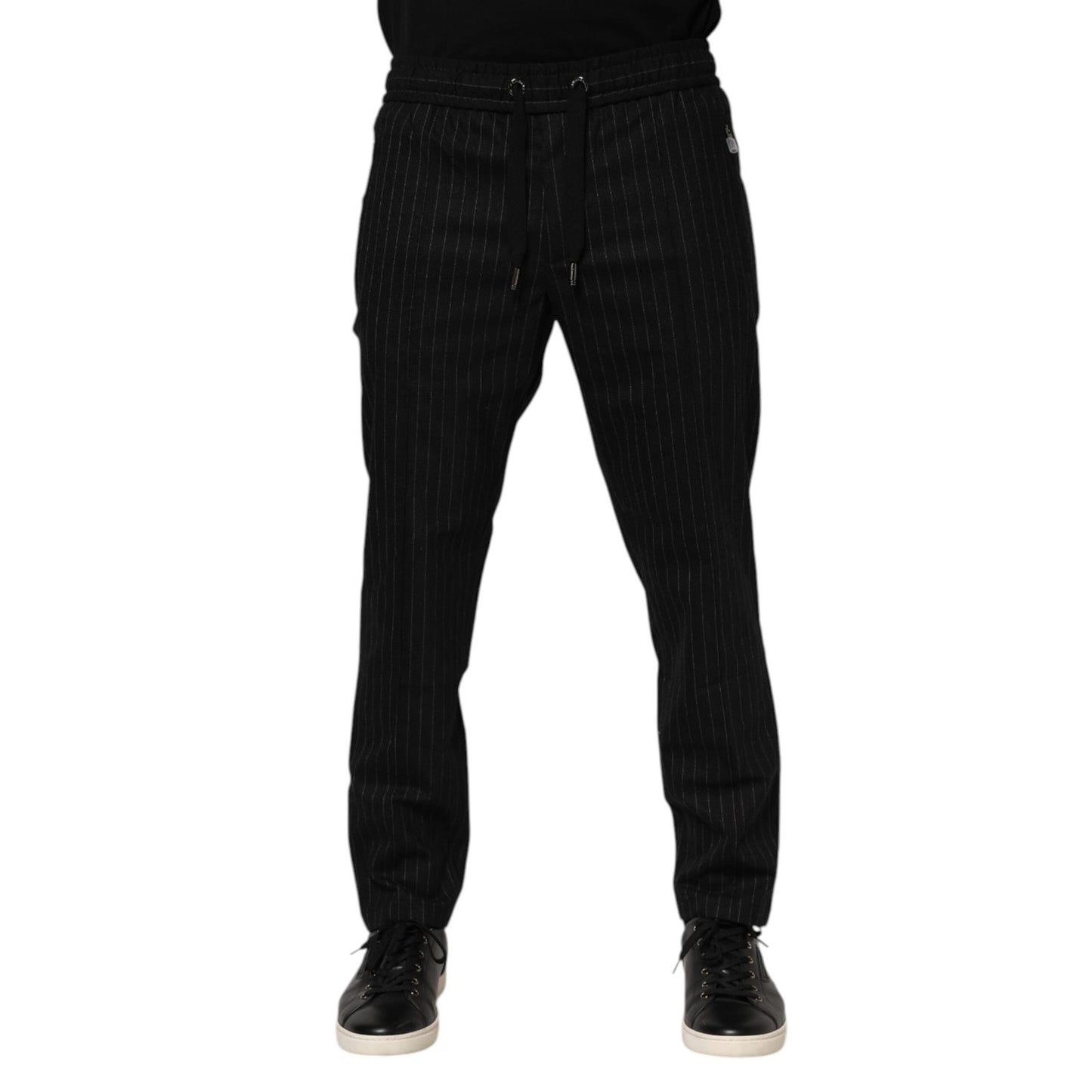 Dolce & Gabbana Black Striped Wool Men Jogger Pants Dolce & Gabbana