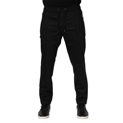 Dolce & Gabbana Black Striped Wool Men Jogger Pants Dolce & Gabbana