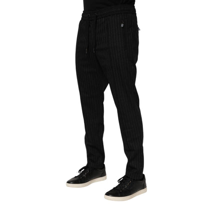 Dolce & Gabbana Black Striped Wool Men Jogger Pants Dolce & Gabbana