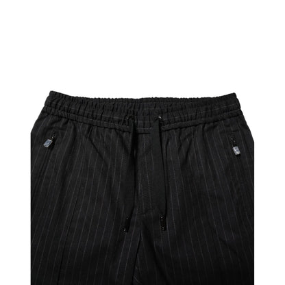 Dolce & Gabbana Black Striped Wool Men Jogger Pants Dolce & Gabbana