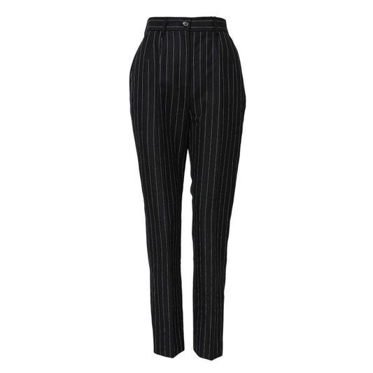 Dolce & Gabbana Black Stripes High Waist Tapered Pants Dolce & Gabbana