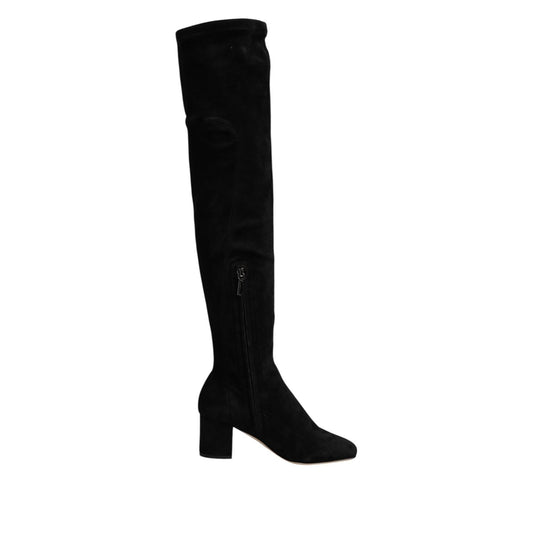 Dolce & Gabbana Black Suede Leather Knee High Boots Shoes Dolce & Gabbana