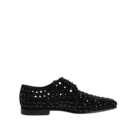 Dolce & Gabbana Black Suede Strass Derby Formal Shoes Dolce & Gabbana