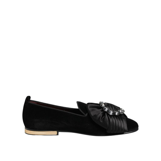 Dolce & Gabbana Black VATICANO Crystal Ribbon Slip On Shoes Dolce & Gabbana