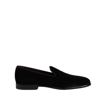 Dolce & Gabbana Black Velvet Slip On Loafers Formal Shoes Dolce & Gabbana