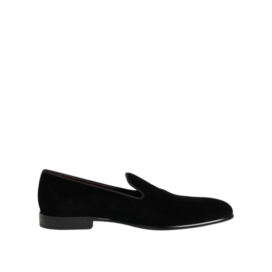 Dolce & Gabbana Black Velvet Slip On Loafers Men Formal Shoes Dolce & Gabbana