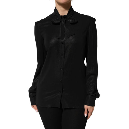 Dolce & Gabbana Black Viscose Long Sleeve Tie Neck Blouse Top Dolce & Gabbana