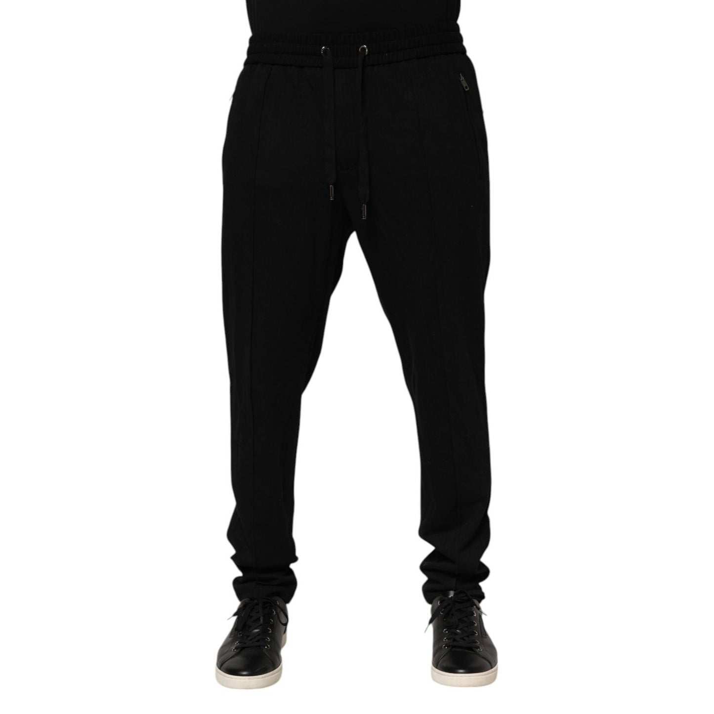 Dolce & Gabbana Black Viscose Skinny Logo Men Jogger Pants Dolce & Gabbana