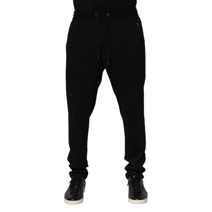Dolce & Gabbana Black Viscose Skinny Logo Men Jogger Pants Dolce & Gabbana