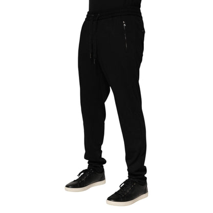 Dolce & Gabbana Black Viscose Skinny Logo Men Jogger Pants Dolce & Gabbana