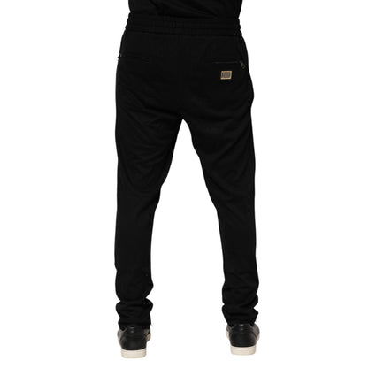 Dolce & Gabbana Black Viscose Skinny Logo Men Jogger Pants Dolce & Gabbana