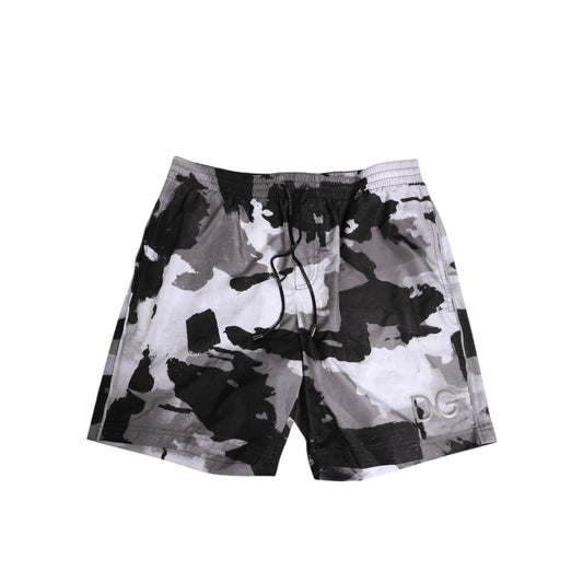Dolce & Gabbana Black White Camouflage DG Logo Men Swimwear