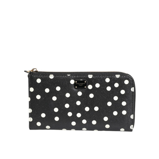 Dolce & Gabbana Black White Dotted Leather Zip Around Continental Wallet Dolce & Gabbana