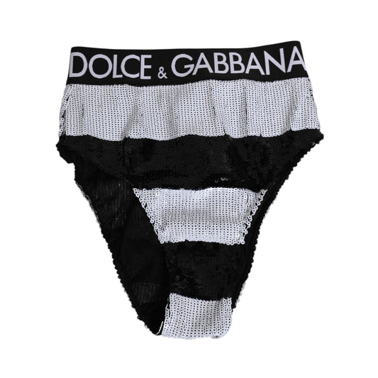 Dolce & Gabbana Black White Sequin High Waist Panty Underwear Dolce & Gabbana