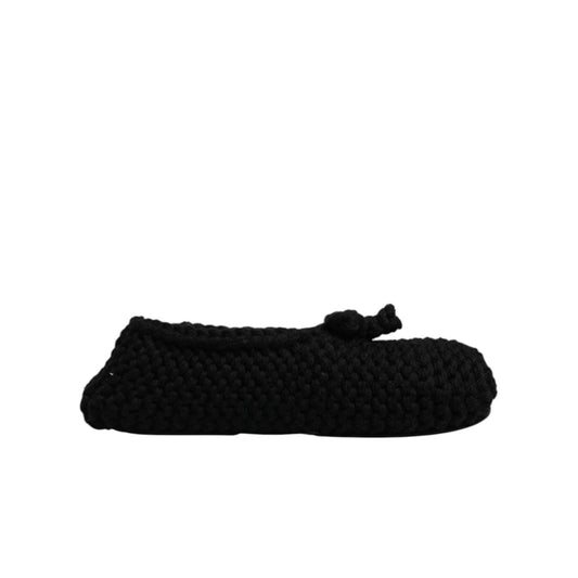 Dolce & Gabbana Black Wool Slip On Flats Ballerina Shoes Dolce & Gabbana