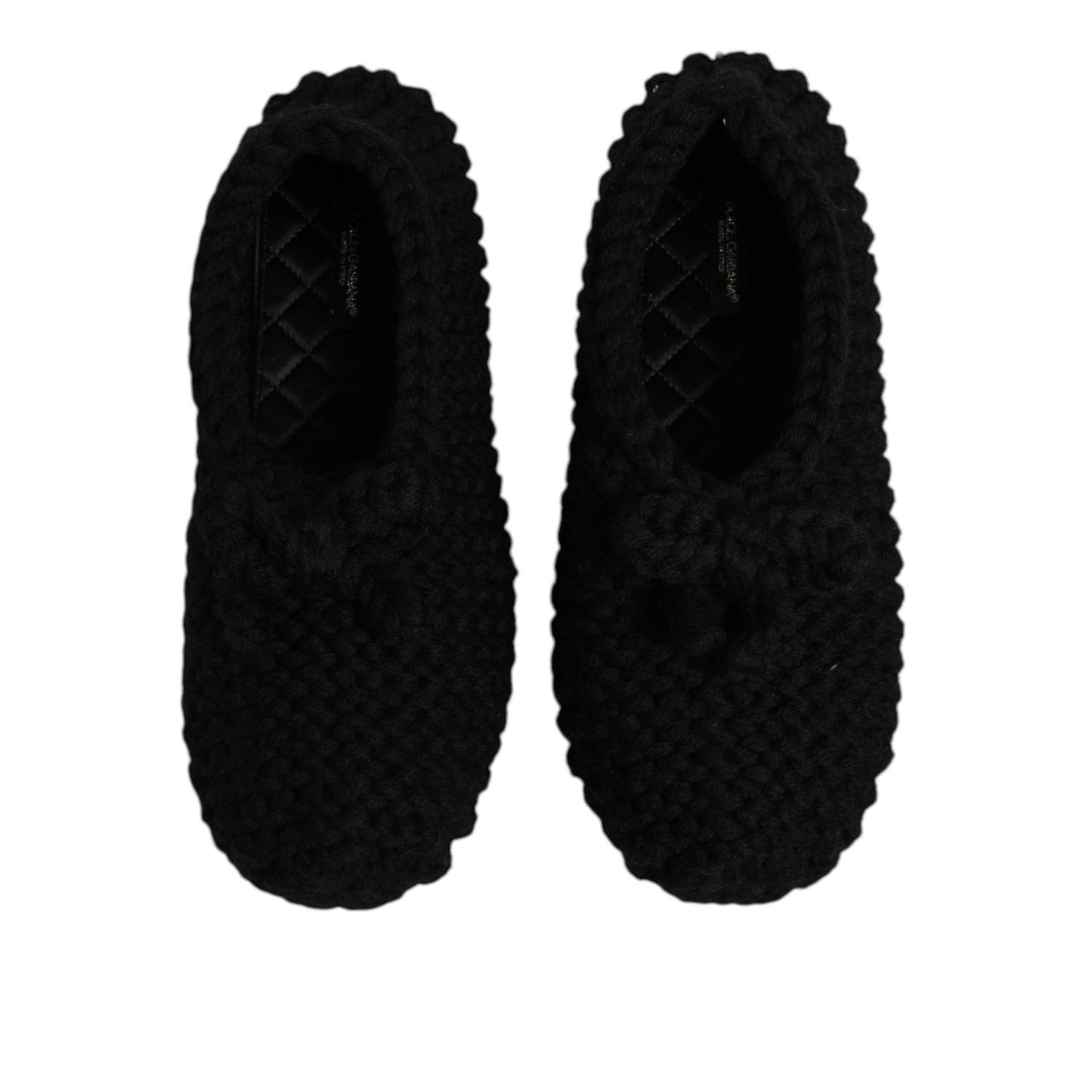 Dolce & Gabbana Black Wool Slip On Flats Ballerina Shoes Dolce & Gabbana