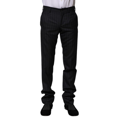 Dolce & Gabbana Black Wool Striped Formal Pants Dolce & Gabbana