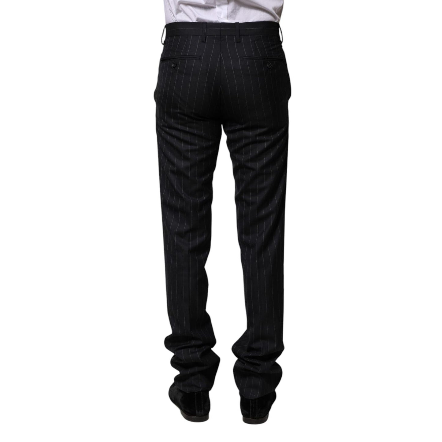 Dolce & Gabbana Black Wool Striped Formal Pants Dolce & Gabbana