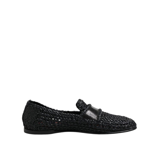 Dolce & Gabbana Black Woven Leather Slip On Loafers Men Shoes Dolce & Gabbana