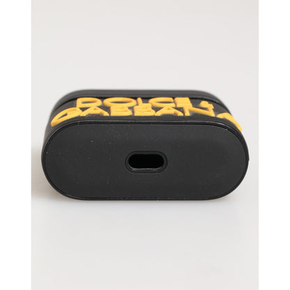 Dolce & Gabbana Black Yellow Rubber Logo Embossed Accessory Airpods Case