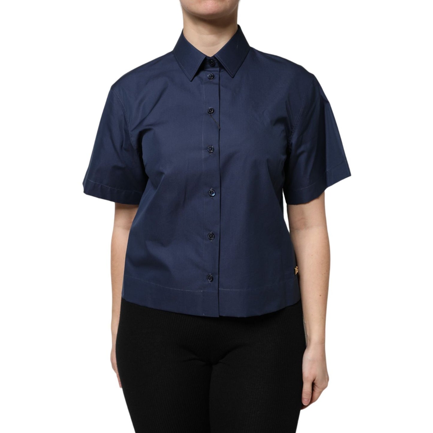 Dolce & Gabbana Blue Cotton Short Sleeves Button Down Top Dolce & Gabbana